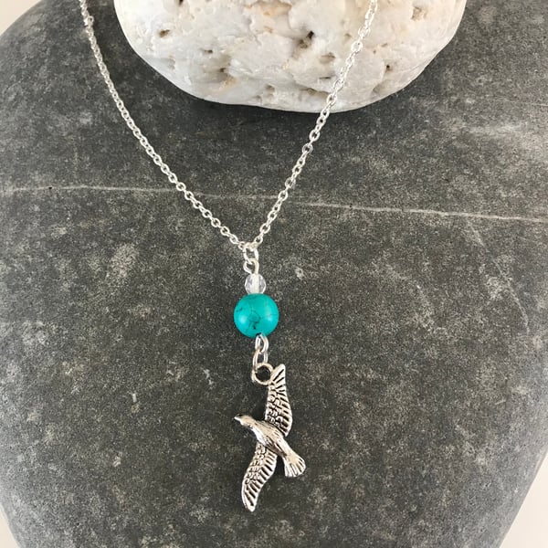 Turquoise gemstone bird necklace 
