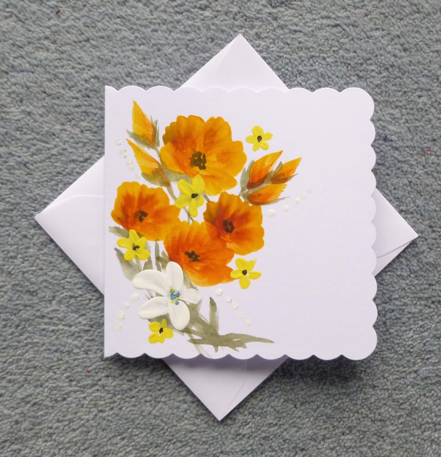 hand painted blank greetings card ( ref F 323 )