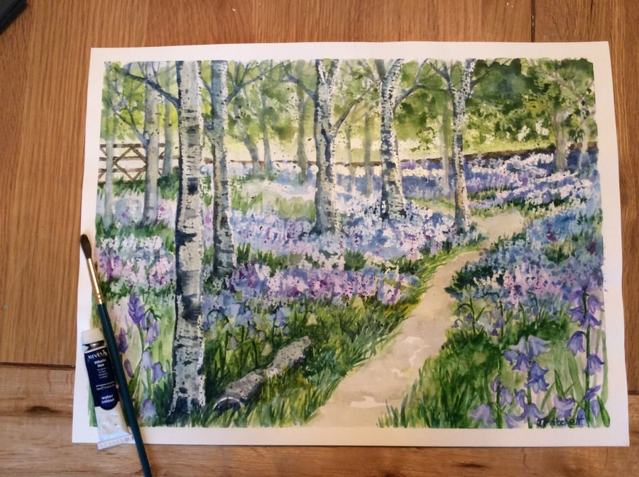 Bluebell wood in the spring original watercolour painting 