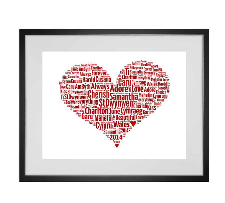 Personalised Mothers Day Love Heart Design Word Art Gifts 