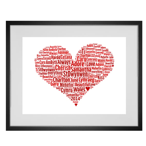 Personalised Mothers Day Love Heart Design Word Art Gifts 