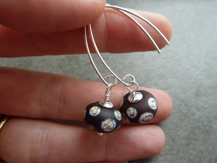 sterling silver, purple lampwork glass earrings