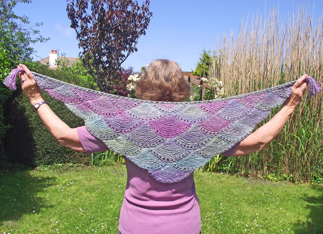 Handspun Knitted Shawl, Scarf or Wrap, Whiteface Wool, Llama, Ramie, Bamboo