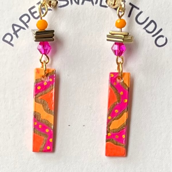 Match Stick Hand-painted Paper Dangle Earrings 4CM x 5mm