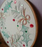 Lino Printed and Hand-Stitched Festive Wreath, Bronze Bows and Gold Swirls - Image 2