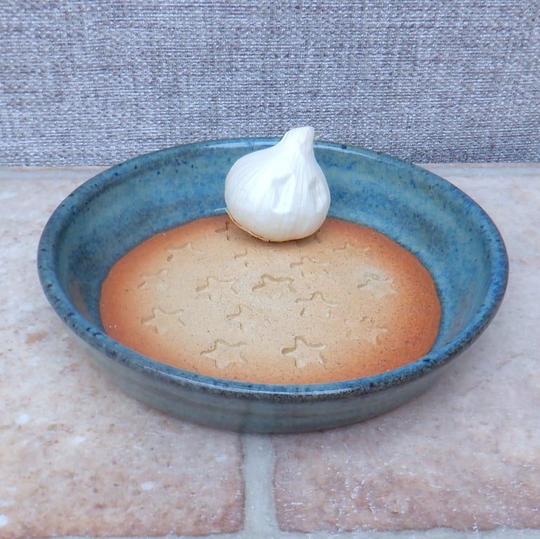 Garlic grating dish grater bowl for bread dipping hand thrown stoneware pottery 