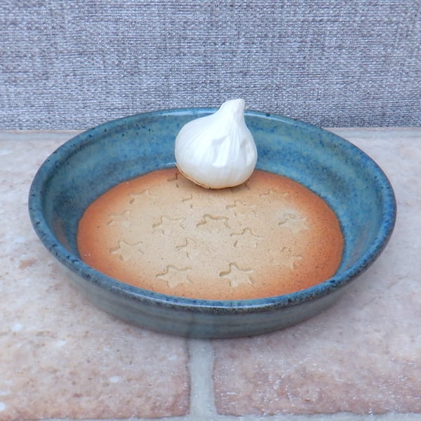 Garlic grating dish grater bowl for bread dipping hand thrown stoneware pottery 