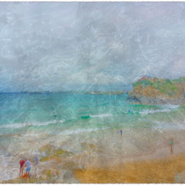 Picture Towan Beach, Newquay Print, Digital Art Print Cornwall