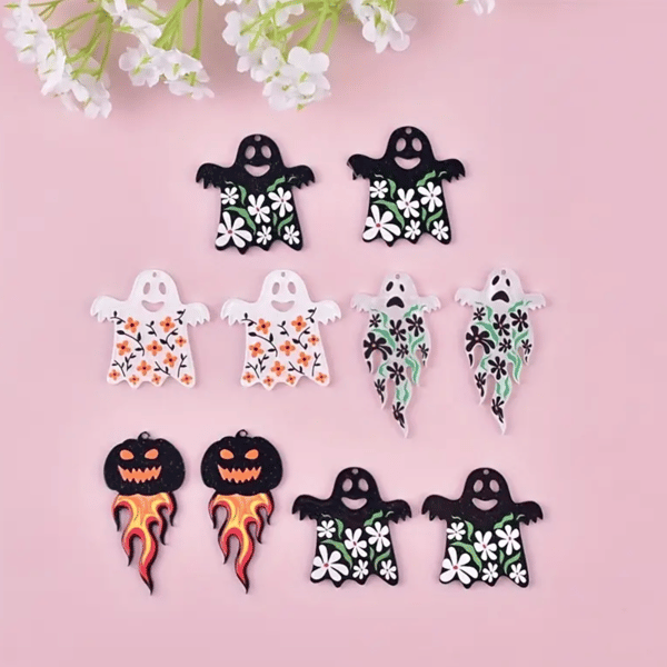 Halloween ghost and pumpkin charms, for jewellery making, acrylic set of 10