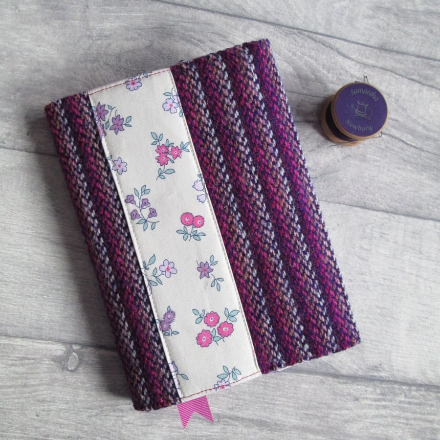 A6 'Harris Tweed®' & Liberty London Notebook - Pink Ombre Stripe & Floral Sprig