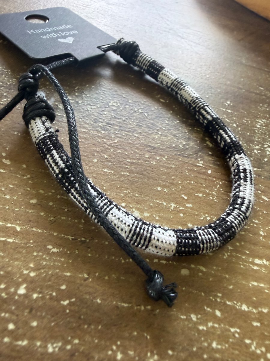 Image of Handmade Black & White Woven Friendship Bracelet - Adjustable