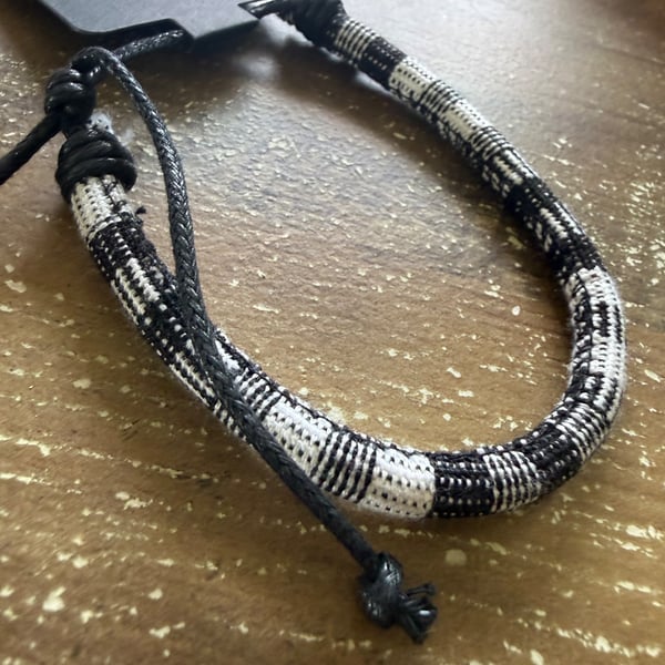Handmade Black & White Woven Friendship Bracelet - Adjustable