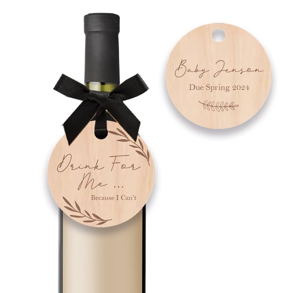 Wine Bottle Pregnancy Announcement Personalised Tag Wooden Label Charm Baby Bump