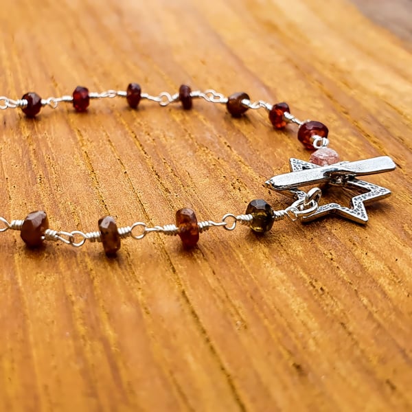 Turundu 'Sapphire' Garnet and Sterling Silver Rosary Bracelet