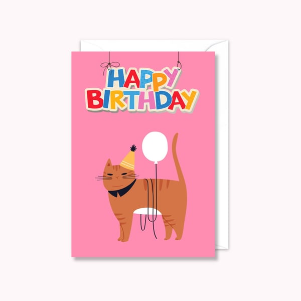 Party Cat Birthday Card: Cat Lover Greeting Card (705)