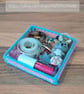 Desk tray for small items - multicoloured rainbow pattern with blue edge - Image 2