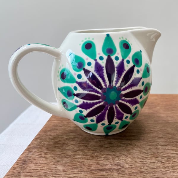 Hand Painted Mandala Ceramic Milk Jug, Modern Retro Pottery