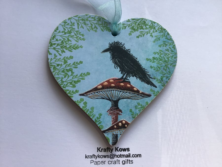 Crow and Mushroom Decorative Hanging Heart
