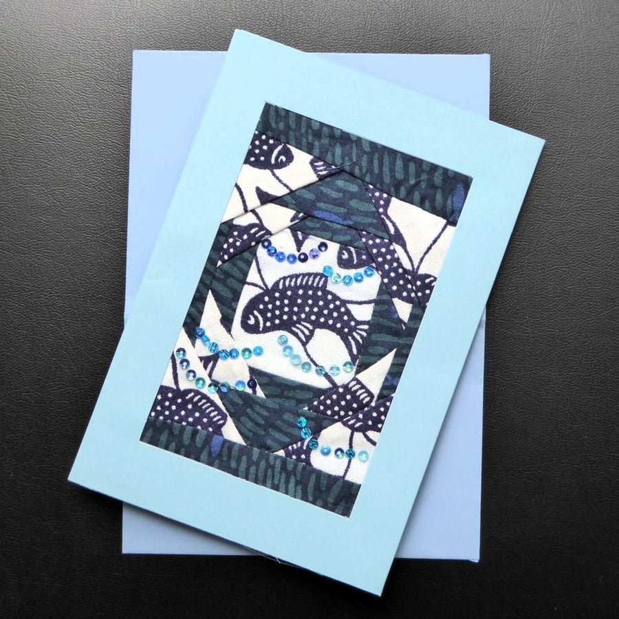 Individually Hand Crafted Textile  Blank Card