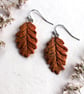 Handmade Ceramic Earrings, Painted Autumn Oak Leaves, Orange and Brown Dangle Le - Image 3