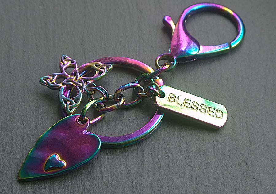 Love Heart Butterfly Blessed Rainbow Plated Keyring (6)