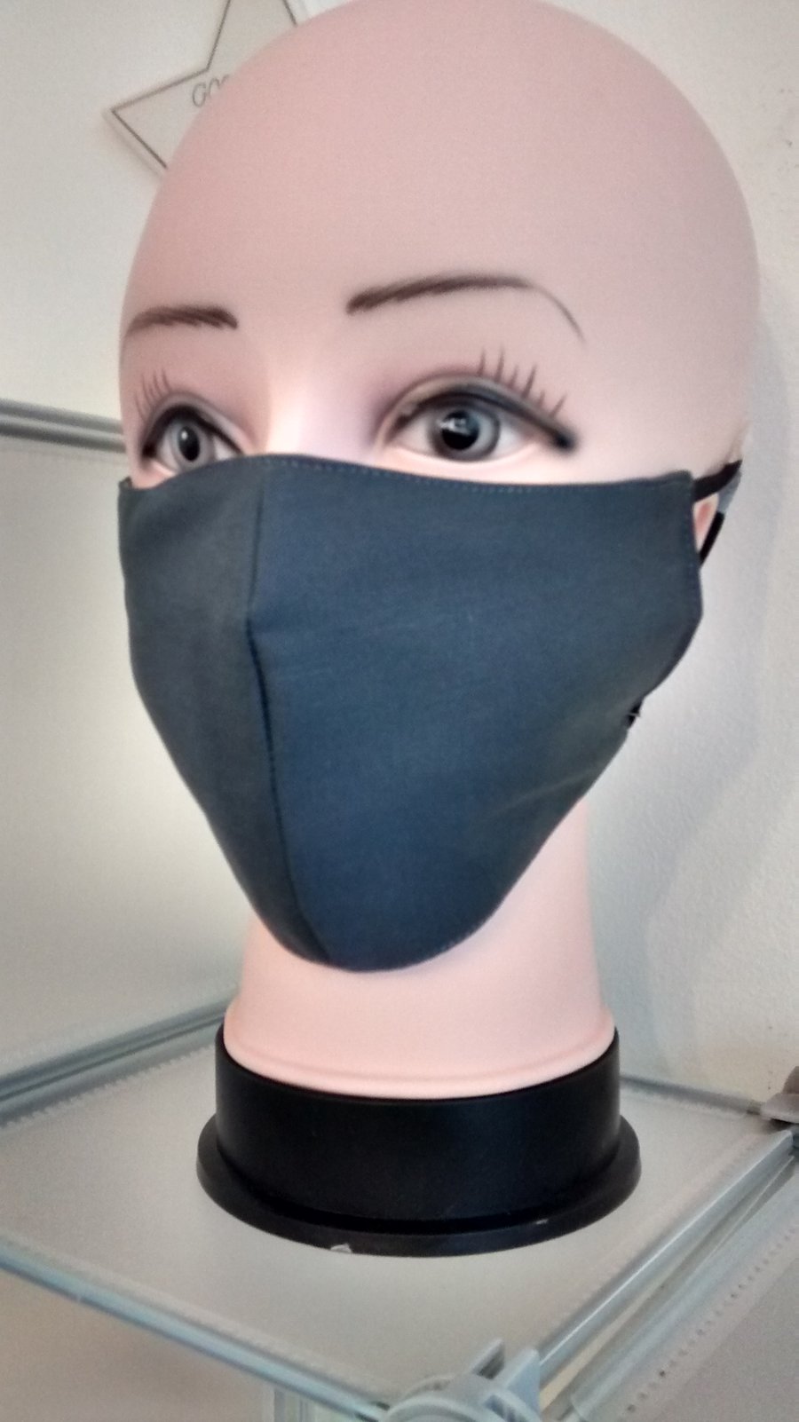 Handmade 3 layers dark grey reusable adult face mask.