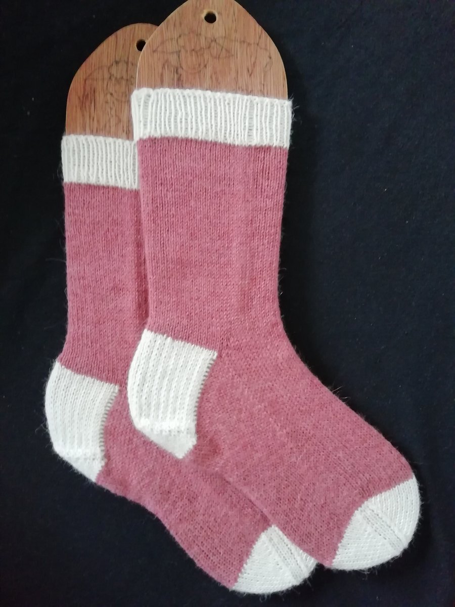 Socks, hand knitted, adult size 4-5 - Alpaca Wool blend