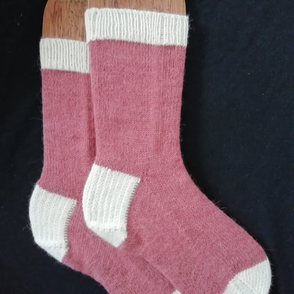 Socks, hand knitted, adult size 4-5 - Alpaca Wool blend