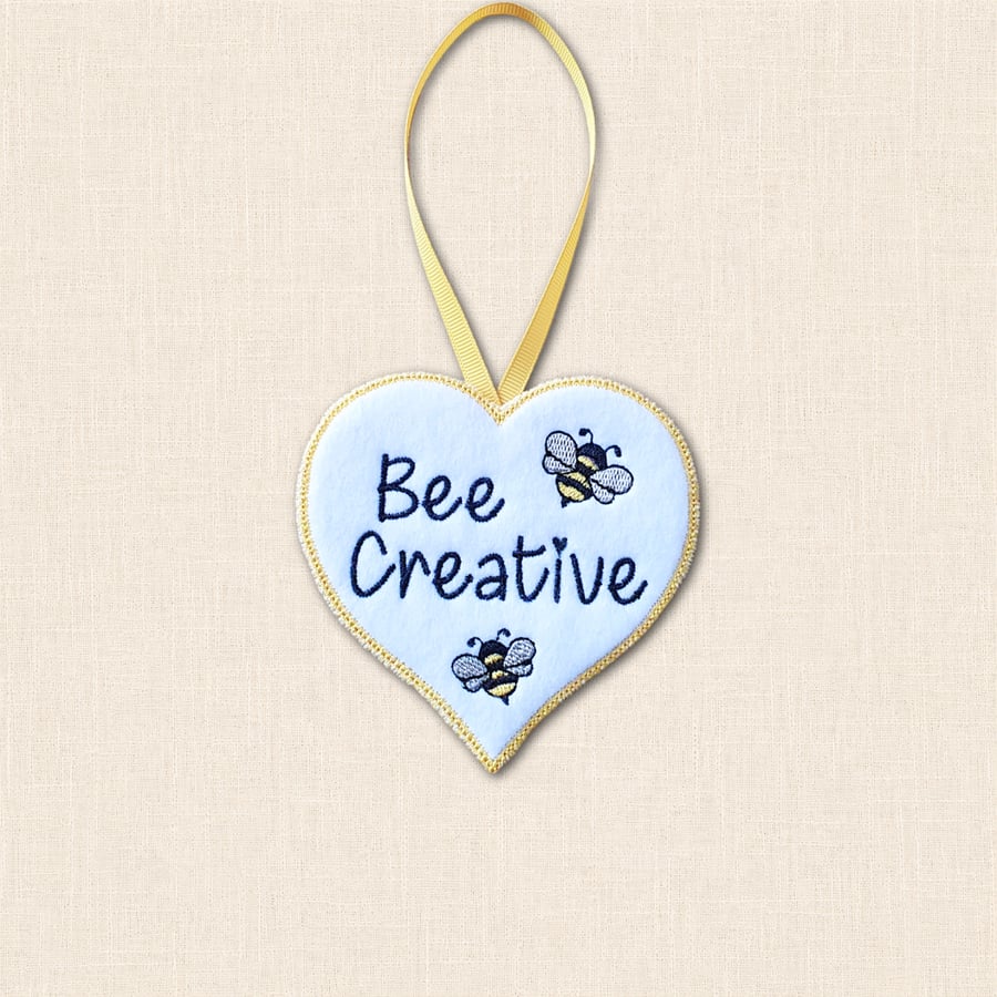 Bee Creative Heart Hanger - Embroidered Felt Hanging Decoration