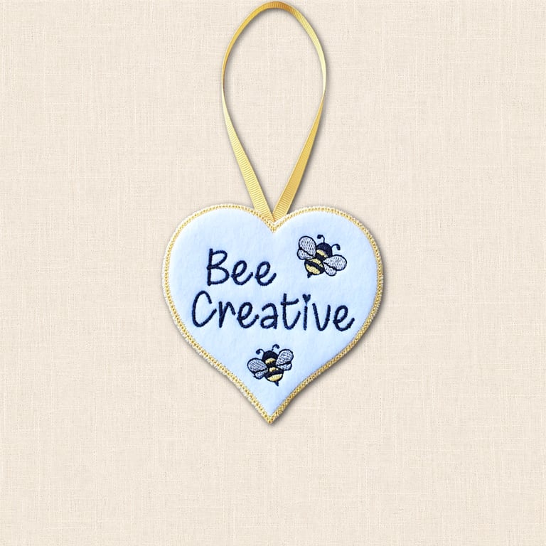 Bee Creative Heart Hanger - Embroidered Felt Hanging Decoration