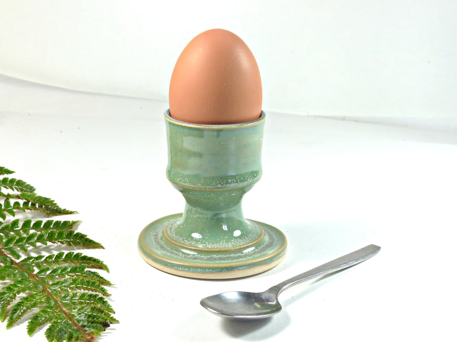 Morning Green Egg Cup -  Stoneware Ceramic Pottery UK Wheel thrown Handmade 