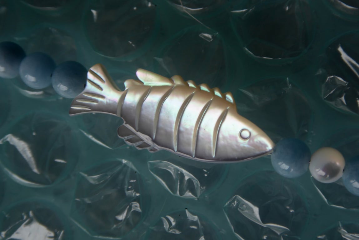   Sterling Silver, Aquamarine & Mother of Pearl Pisces Necklace