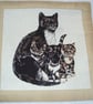 Lovely Black and white cat with her kittens cushion - Image 2