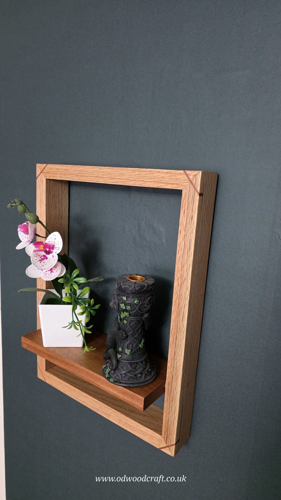 Solid Oak Floating Shelf, Modern Frame, Hidden Mount, Handmade UK Wood Display
