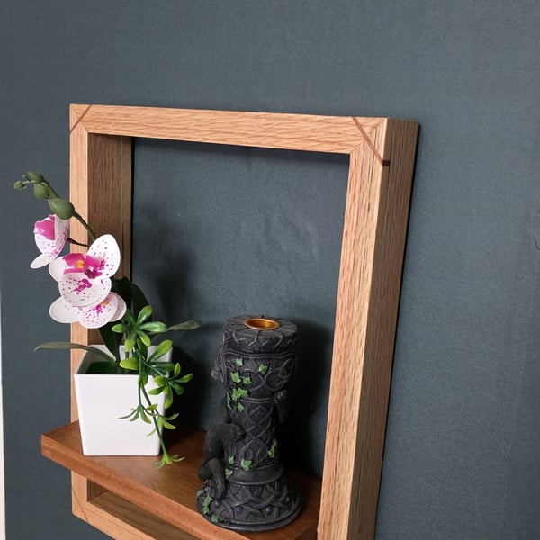 Solid Oak Floating Shelf, Modern Frame, Hidden Mount, Handmade UK Wood Display