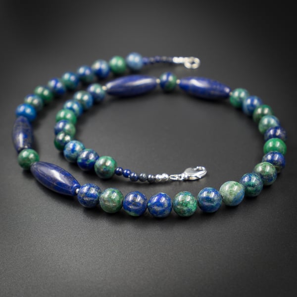 Lapis lazuli and chrysocolla necklace and earring set, Sagittarius gift