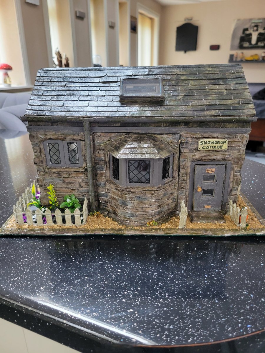 Snowdrop Cottage  hand made using recycled cardboard and clay 