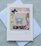 Little pram embroidery on card, vintage fabrics, for a precious new baby boy - Image 4