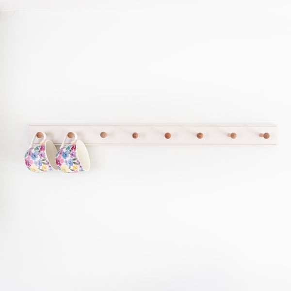 Shaker Peg Rail in Strong White , Mug Rack, Coat Hooks, Kitchen Peg Rail, Painte