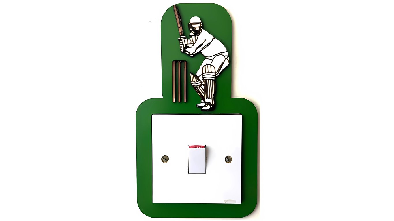 Cricket Batsman Light Switch Surround Green Plywood Layered Wicket Sports Wall 