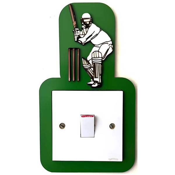 Cricket Batsman Light Switch Surround Green Plywood Layered Wicket Sports Wall 