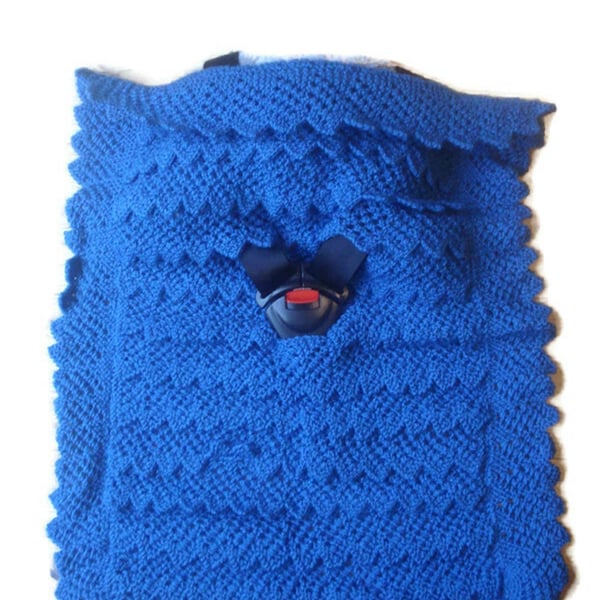 Navy Blue Blanket Made with Layers of Knitted Lace for Car Seat with Openings fo