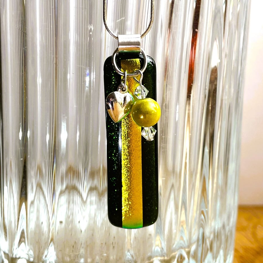 Gold and Green Glass Pendant