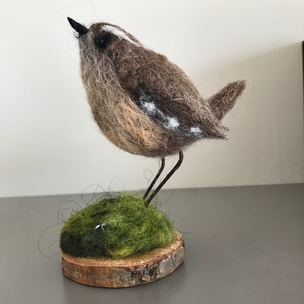 Needle felted-wren-garden bird-ornament