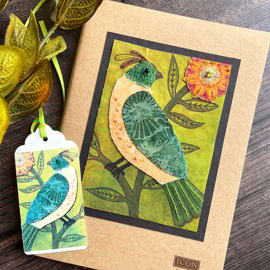 Decorated A5 sketchbook, textile folk bird, gift for artist or bird lover