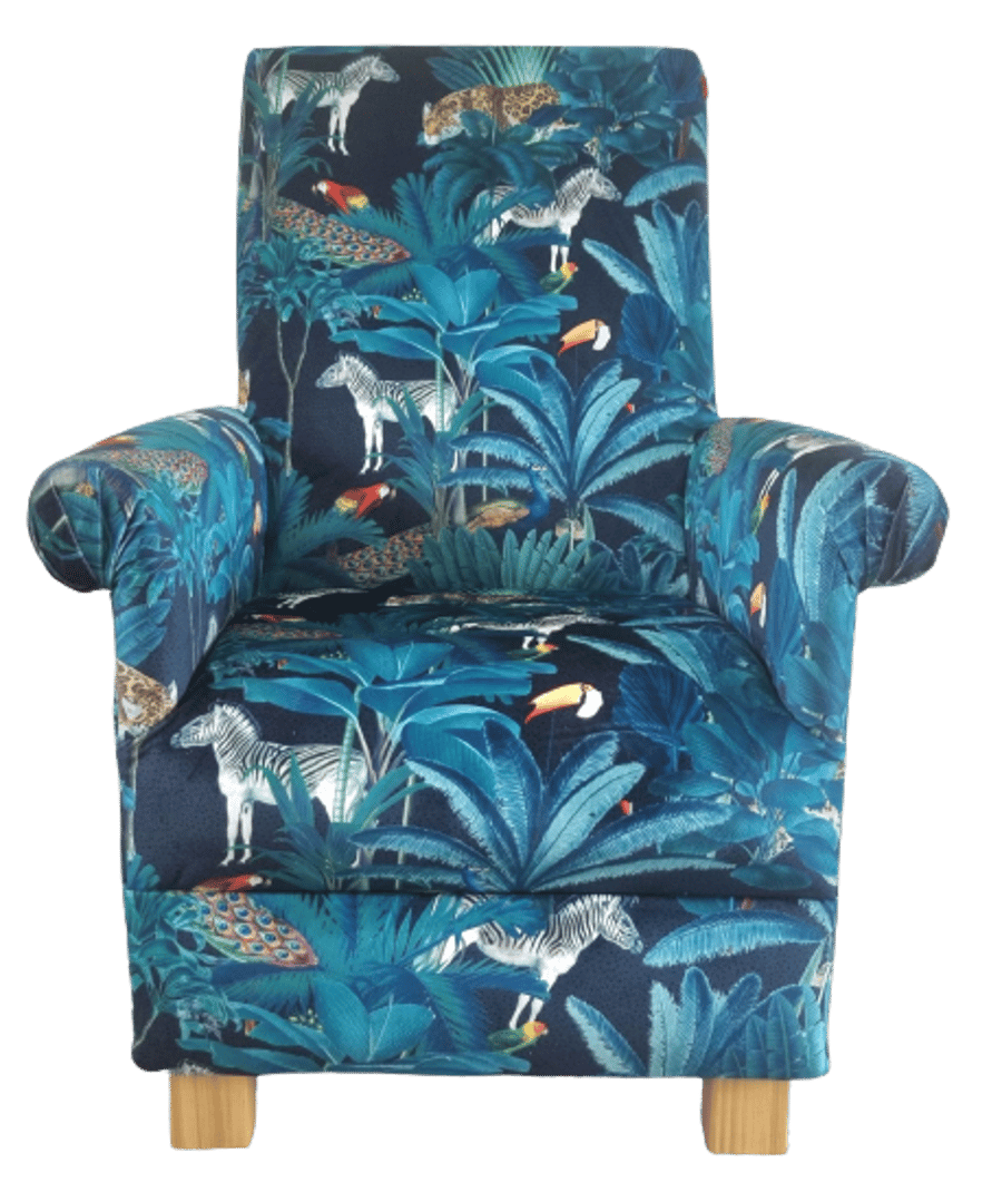 Adult Armchair Tropical Jungle Velvet Chair Animals Safari Nursery Accent Blue