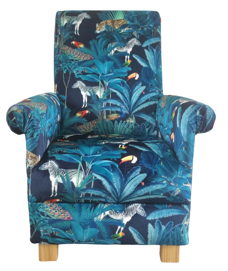 Adult Armchair Tropical Jungle Velvet Chair Animals Safari Nursery Accent Blue