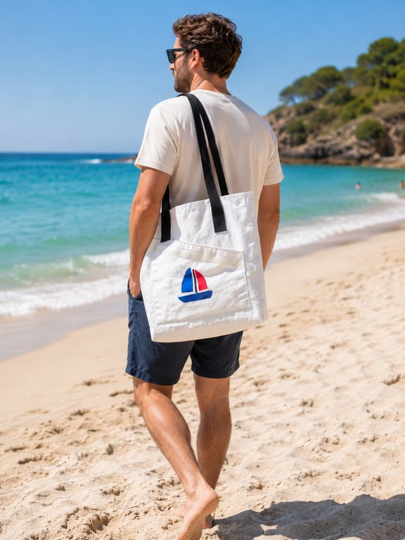 Upcycled Sailcloth Tote Bag with Black Handles - Eco-Friendly Everyday Shopper