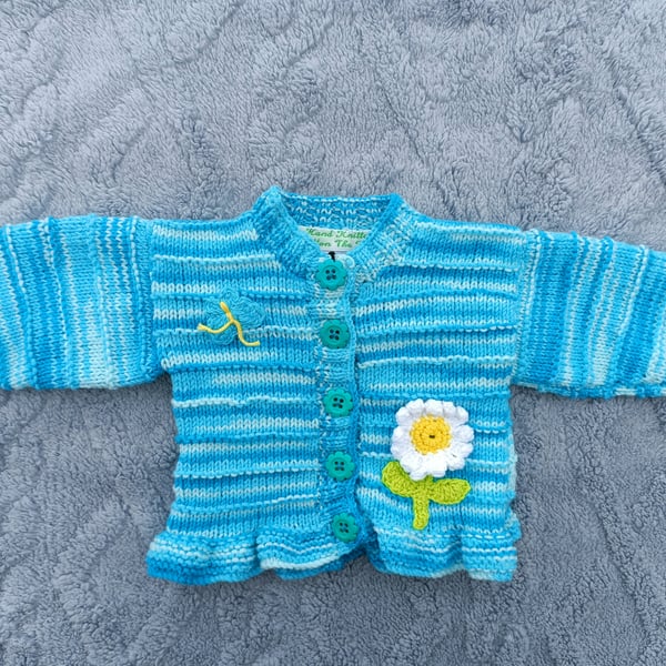 Hand Knitted Cardigan for baby girl aged 3-6 months