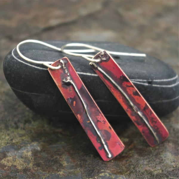 Long Copper and Silver Strata Earrings